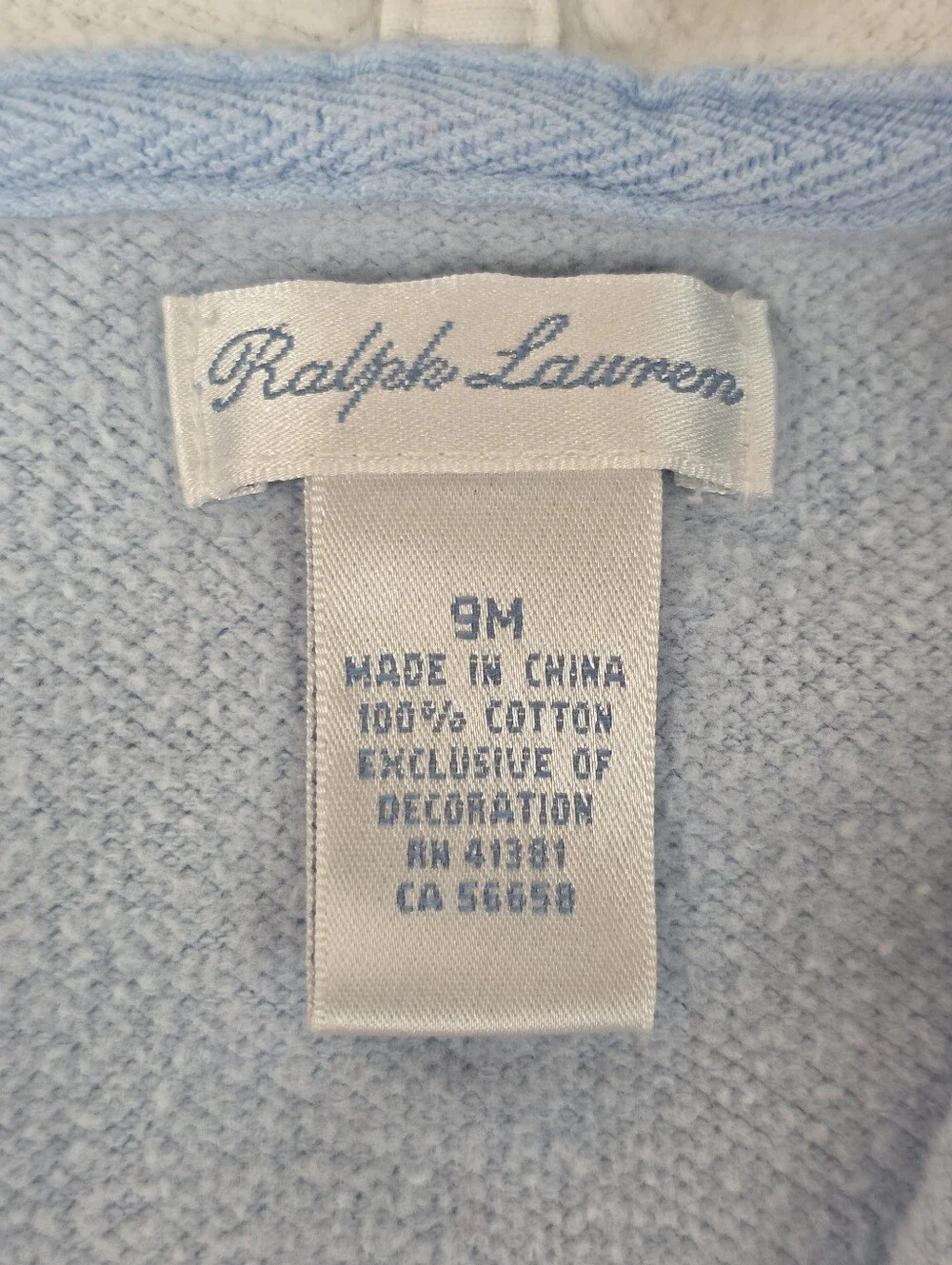 Ralph Lauren Baby Boy Hooded Knit Romper Jumpsuit Blue White 9M Cotton Preppy